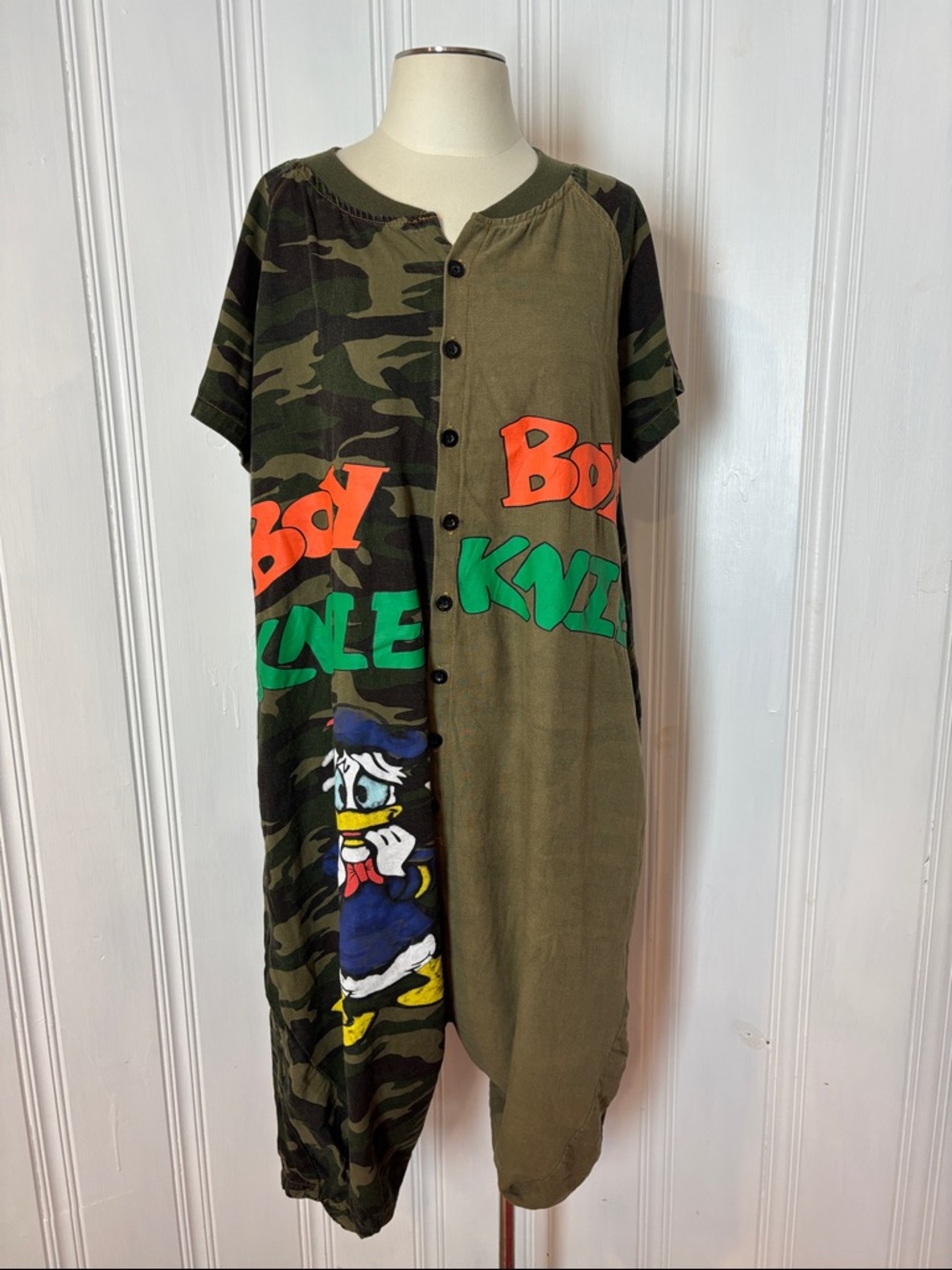Oversized Camo Drop Crotch Harem Jumpsuit Romper Donald Duck Streetwear - OS